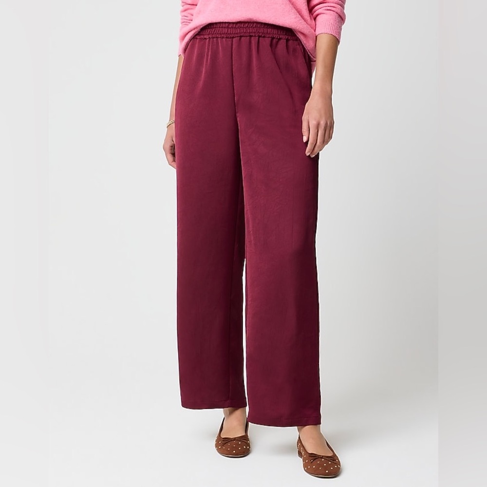 J.Crew Shiny Crinkled Pull-On Pants – Vintage Burgundy – Petite Small – NWT